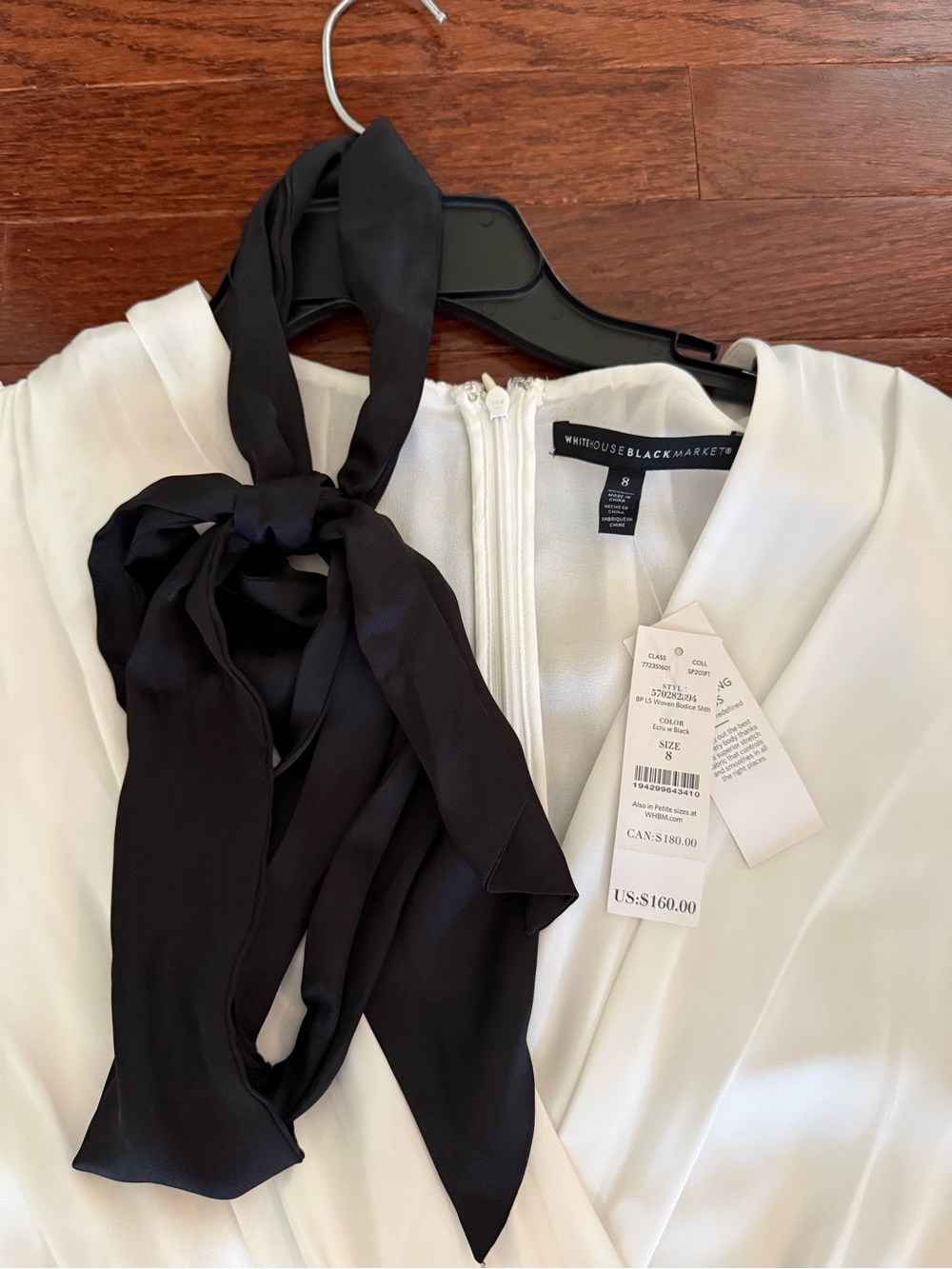 White House Black Market Black & White Long-Sleeve Tie-Neck Dress - Picture 4 of 5